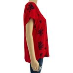 Tempted MEDIUM Red Floral Zipper V Neck Short Sleeve High Low Hem Blouse Top Photo 2