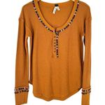 Free People We The  Mustard Yellow Rainbow Embellished Thermal Top Size Medium Photo 1