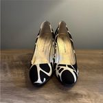 Diane Von Furstenberg  Women's Black White Print Pump Heels Shoes Gold Heel 7M Photo 2