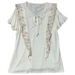 cupio NEW  Linen Blend Ruffle Embroidered Trim Blouse Coastal Feminine Boho XL Photo 1
