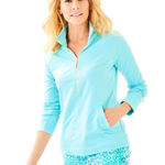Lilly Pulitzer  Skipper Popover XS Blue Lace Trim Pullover Half Zip Preppy‎ Soft Photo 0