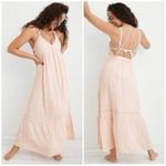 Aerie Low Back Maxi Dress Pink Soft Cotton Linen Blend Spaghetti Straps Size S Photo 1