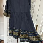 Haris Cotton 100% linen bell sleeve metallic detail midi dress Blue Photo 10