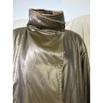 Wille Germany Metallic Olive Cocoon Coat Faux Fur Collar Oversized 16 XL Green Photo 8
