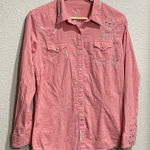 Wrangler  47 Pink Western Shirt Long Sleeve Large Cotton Embroidered Metal Button Photo 0