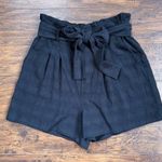 Good Luck Gem • Textured High Paperbag Waist Shorts black tie waist cotton Photo 2