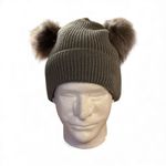 Cozy Gray Knit Beanie with Pom Poms NWT Photo 1
