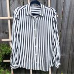 J. McLaughlin NEW  Navy and White Striped Button Down Blouse with Bishop Sleeves Photo 1