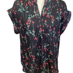 Jon & anna Contemporary Black Floral Short Sleeve V-Neck Blouse Size X-Large-N Photo 0