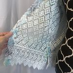 Alfred Dunner White Blue Crochet Long Sleeve Open Front Collared Top Size PS Photo 9