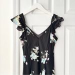 Evan Picone Black Floral 90s V Neck Flutter Sleeve Midi Sun Dress 10P Lined Photo 6