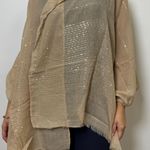 Chic and lightweight beige shawl featuring delicate horizontal stripes Photo 0