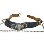 Black leather belt with goth skull and chain design… unisex Gray Photo 3