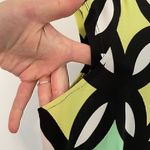 Madison Leigh  Black White Green Geometric Print Short Cap Sleeve Sheath Dress 12 Photo 10