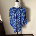 Evereve  Allison Joy Womens Floral Long Sleeve Blouse Blue Xlarge Photo 4