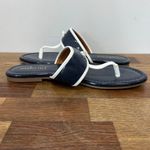 J. McLaughlin  Leslie Sandal 8.5 Navy‎ Patent Leather Thong Summer Nautical Strap Photo 4