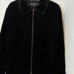 Gallery  Woman's Size M Black Quilted Velvet Faux Fur Collar Zip Coat Photo 0