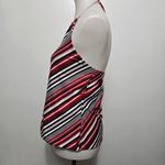 No Boundaries  Y2K Red and Black Striped Halter Top – Retro Bubble Hem Clubwear Photo 2