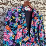 Vintage Gianni multi color over black floral silk single button blazer Pink Size M Photo 4