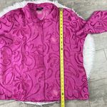 Elementz  sheer floral pink linen blend button down top. Size XL Photo 5