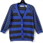 Liz Claiborne 100% Cashmere V-Neck Cardigan – Size M – Blue & Dark Grey Stripes Photo 0