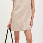 Free People  Sawyer Vegan Suede Mini Dress Size Large Beige Open Back Photo 0