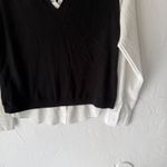 Siani Milano Sweater Medium V Neck Layered Pullover Ruffle Trim Preppy Academia Black Photo 2