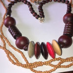 Vintage Lot of 2 Wooden Beaded Chunky Statement Necklaces Brown Photo 1