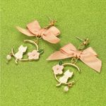 Gold Plated Cute Pink Big Bowknot Drop Earrings‎ Hollow Out Flower White Cat Photo 2