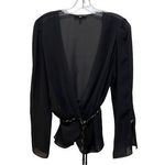 Sandra Darren Sheer Tie Waist Top Blouse Black Size 10 Photo 0