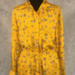 Ralph Lauren Lauren Sheath Shirt Dress Size 4 Mustard Yellow Floral Midi Photo 0