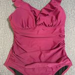 DKNY Women’s Ruffle Plunge Underwire One Piece Swimsuit Photo 6