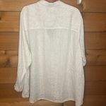 Tahari  Linen Stripe Button Rolled Long Sleeve V-neck Collar Shirt 3X Laganlook Photo 3