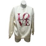 Francesca's  Women's M Beige Love Embroidered Long Sleeve Sweatshirt Photo 7