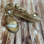Pretty Little Thing  Gold Espadrille Lace Up Flatform Sandals Size 9 Photo 1