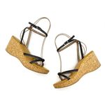J.Crew  Donna Wedge Sandals Size 8 Black Leather Cork Ankle Strap Vintage Y2K Photo 3