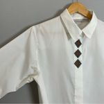 Vintage White Shirt Embroidery Diamond Pattern Women Size Medium Light Academia Photo 8