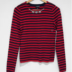 The Limited  Women's Red Navy Blue Striped Jeweled Crew neck Sweater Size XS Photo 0