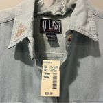 At Last Vintage 90s Chambray Shirt Large Sleeveless Cotton Denim Floral Embroidery NEW Photo 2