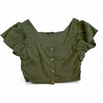 Cotton On Olive Green Button-Up Crop Flutter Sleeve Top Photo 0