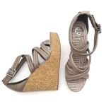 Tory Burch Taupe Reptile Embossed Leather Strappy Cork Wedge Sandals Size 10.5 Photo 3