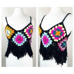 NEW Handmade Crochet Granny Square Fringe Tank Top Summer Festival Womens M/L Black Size M Photo 1