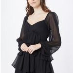 Abercrombie & Fitch Black Mesh Long Sleeve Ruffle Tiered Flounce Mini Dress Sz S Photo 2