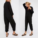 Free People  • Just Because Onesie jumpsuit black knit oversized lounge v neck Photo 13