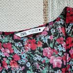 ZARA  Red Pink Black Green Floral Long Balloon Sleeves Midi Dress Women’s Small Photo 8