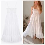 ZARA  Voluminous White Cotton Poplin Dress Long Smocking New Bloggers Favorite XS Photo 4