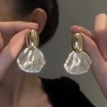 Gold Stud + Silver Shell Drop Earrings Photo 2