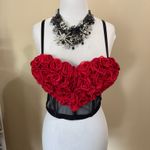 Women's rosebud Heart Embroidered Corset Top, Sheer. New, never worn. Red Size L Photo 0