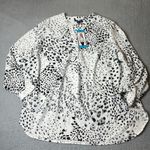 Hilary Radley Top Womens 2X White Leopard Print Roll Sleeve Tunic Blouse NEW Photo 0