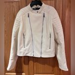 ZARA  Vegan Faux Leather Motorcycle Moto Zippered Jacket in Winter‎ White Size XL Photo 4